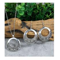 Conjunto de joias, conjunto de colar e argola, cor prateada antiga chique