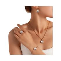 Conjunto De Joias De 5 Peças De Cristal Verde Feminino Colar Pulseira Brinco Anel Temperamento