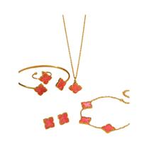 Conjunto De Joias De Aço Inoxidável Trevo De Quatro Folhas: Colar, Pulseira, Anel E Brincos Moda