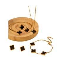 Conjunto De Joias De Aço Inoxidável Trevo De Quatro Folhas: Colar, Pulseira, Anel E Brincos Moda Conjunto De Joias De Aço Inoxidável Trevo De Quatro Folhas: Colar, Pulseira, Anel E Brincos Moda