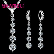 Conjunto De Joias De Casamento Feminino Em Prata Esterlina 925 Com Cristais: Brincos Longos Conjunto De Joias De Casamento Feminino Em Prata Esterlina 925 Com Cristais: Brincos Longos