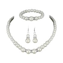 Conjunto De Joias De Cristal Imitando Pérola Prata 3 PCS Colar Pulseira Brinco Elegante Presente De