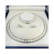 Conjunto De Joias De Cristal Imitando Pérola Prata 3 PCS Colar Pulseira Brinco Elegante Presente De