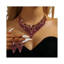 Conjunto De Joias De Cristal Roxo Com Colar E Brincos Para Mulheres, Ideal Para Festas, Casamentos E Conjunto De Joias De Cristal Roxo Com Colar E Brincos Para Mulheres, Ideal Para Festas, Casamentos E