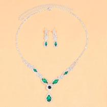 Conjunto De Joias De Cristal Verde Esmeralda, Colar, Brincos, Acessórios De Casamento, Presente Para