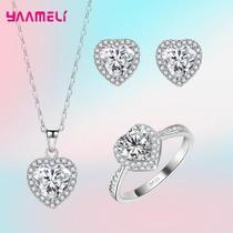 Conjunto De Joias De Luxo Em Prata Esterlina 925 Com Zircônia Cúbica: Anel, Colar E Brincos Em Conjunto De Joias De Luxo Em Prata Esterlina 925 Com Zircônia Cúbica: Anel, Colar E Brincos Em