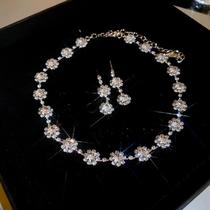 Conjunto De Joias De Luxo Femininas Com Strass 3 Peças Colar Brincos Moda Temperamental