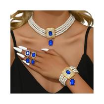 Conjunto De Joias De Luxo Leve Para Mulheres Com Pérolas Imitadas E Strass, Colar, Brincos E