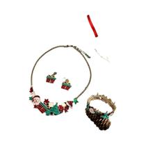 Conjunto De Joias De Natal Do Papai Noel Com Árvore De Natal, Pulseira Elástica, Colar E Brincos Conjunto De Joias De Natal Do Papai Noel Com Árvore De Natal, Pulseira Elástica, Colar E Brincos