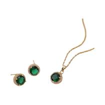 Conjunto De Joias De Noiva Em Pedra Verde Para Mulheres, Brincos De Zircônia Dourada E Colar Com