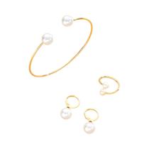 Conjunto De Joias De Pérola Dourada Para Mulheres 4 Peças Brincos Vintage Anel Pulseira Presentes