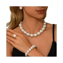 Conjunto De Joias De Pérolas Falsas Brancas Para Mulheres: Colar, Brincos, Anel E Pulseira - Conjunto De Joias De Pérolas Falsas Brancas Para Mulheres: Colar, Brincos, Anel E Pulseira -