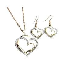Conjunto De Joias Duplo Amor Da Moda Coreana: Colar E Brincos De Luxo Estilo Europeu Americano