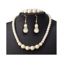 Conjunto De Joias Elegante Com Pérolas Simuladas 3 Em 1: Colar, Brincos E Pulseira Para Mulheres,