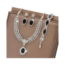 Conjunto De Joias Elegantes Para Noivas: Colar E Brincos Com Strass Brilhantes Para Casamentos E