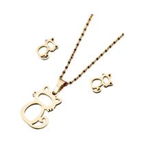 Conjunto De Joias Em Aço Inoxidável Cor Dourada Com Tema Gato/Gatinho: Colar E Brincos Masculinos Conjunto De Joias Em Aço Inoxidável Cor Dourada Com Tema Gato/Gatinho: Colar E Brincos Masculinos