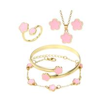 Conjunto De Joias Em Metal Dourado Para Mulheres: Colar, Brincos, Anel, Pulseira E Bracelete Conjunto De Joias Em Metal Dourado Para Mulheres: Colar, Brincos, Anel, Pulseira E Bracelete