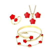 Conjunto De Joias Em Metal Dourado Para Mulheres: Colar, Brincos, Anel, Pulseira E Bracelete