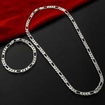 Conjunto De Joias Em Prata 925 Com Corrente De 4MM Para Homens E Mulheres, Pulseira, Colar E Conjunto De Joias Em Prata 925 Com Corrente De 4MM Para Homens E Mulheres, Pulseira, Colar E