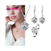 Conjunto De Joias Em Prata Esterlina 925 Com Colar, Brincos, Pulseira E Anel De Zircônia Cúbica, Conjunto De Joias Em Prata Esterlina 925 Com Colar, Brincos, Pulseira E Anel De Zircônia Cúbica,