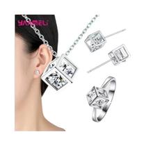 Conjunto De Joias Em Prata Esterlina 925 Com Colar, Brincos, Pulseira E Anel De Zircônia Cúbica, Conjunto De Joias Em Prata Esterlina 925 Com Colar, Brincos, Pulseira E Anel De Zircônia Cúbica,