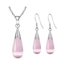 Conjunto De Joias Em Prata Esterlina 925 Com Colar E Brincos De Opala Branca E Rosa Olho De Gato Conjunto De Joias Em Prata Esterlina 925 Com Colar E Brincos De Opala Branca E Rosa Olho De Gato