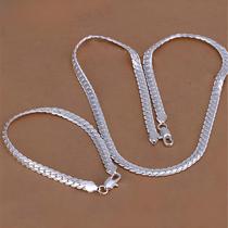 Conjunto De Joias Em Prata Esterlina 925 Com Corrente Plana De 5MM Para Homens E Mulheres, Presentes