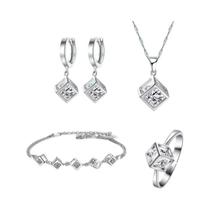 Conjunto De Joias Em Prata Esterlina 925 Com Zircônia Cúbica: Colar, Brincos, Pulseira E Anel Conjunto De Joias Em Prata Esterlina 925 Com Zircônia Cúbica: Colar, Brincos, Pulseira E Anel