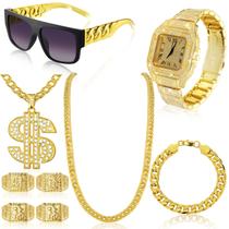 Conjunto de joias Equsion Hip Hop, 9 peças para homens de Halloween (dourado)