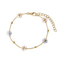 Conjunto De Joias Femininas Boho Com Pulseira E Colar De Flores De Pérolas Imitadas E Corrente De