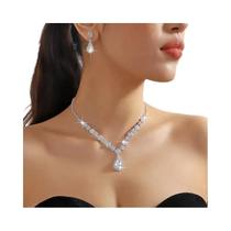 Conjunto De Joias Femininas Com 3 Peças, Brincos Geométricos Com Corrente E Colar, Joias Para Festa