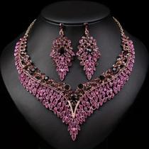Conjunto De Joias Femininas Com Colar E Brincos Decorados Com Folhas Estreladas Para Casamento,