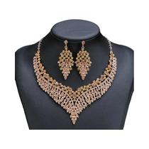 Conjunto De Joias Femininas Com Colar E Brincos Decorados Com Folhas Estreladas Para Casamento,