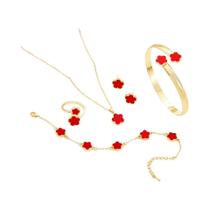 Conjunto De Joias Femininas Com Flores 5 Peças Colar Pulseira Brincos Anel Sorte Em Cinco Pétalas Conjunto De Joias Femininas Com Flores 5 Peças Colar Pulseira Brincos Anel Sorte Em Cinco Pétalas