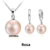 Conjunto De Joias Femininas Com Pérolas De Água Doce 3 Peças: Colar E Brincos De Argola Em 3 Cores