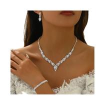 Conjunto De Joias Femininas Com Strass: Brincos, Colar, Pulseira E Anel Presente Para Casamento, Conjunto De Joias Femininas Com Strass: Brincos, Colar, Pulseira E Anel Presente Para Casamento,