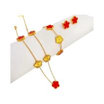 Conjunto De Joias Femininas De Aço Inoxidável Dupla Face Trevo: Colar, Brincos E Pulseira