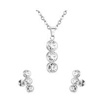 Conjunto De Joias Femininas De Aço Inoxidável Flor Zircônia Cúbica Pingente Colar Brincos Moda