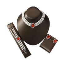 Conjunto De Joias Femininas De Luxo Leve Com Pérolas E Turquesa 4 Peças: Colar, Brincos E Pulseira Conjunto De Joias Femininas De Luxo Leve Com Pérolas E Turquesa 4 Peças: Colar, Brincos E Pulseira