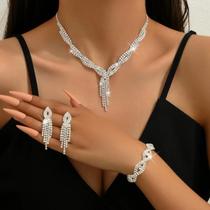 Conjunto De Joias Femininas De Moda Com Corrente De Cobre, Colar De Borla, Brincos E Pulseira,