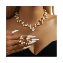 Conjunto De Joias Femininas Elegantes Com Pérolas Imitadas, Colar E Brincos Para Casamentos,