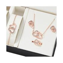 Conjunto De Joias Femininas Elegantes Com Strass Em Formato De Coração 5 Peças: Anel, Brincos E