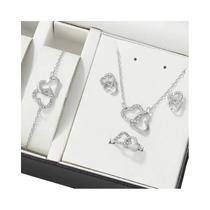 Conjunto De Joias Femininas Elegantes Com Strass Em Formato De Coração 5 Peças: Anel, Brincos E