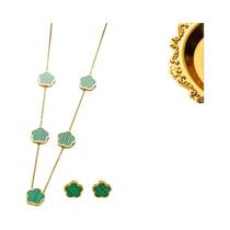 Conjunto De Joias Femininas Em Ouro 18K Com Trevo Da Sorte, Colar, Pulseira E Brincos, Moda Simples Conjunto De Joias Femininas Em Ouro 18K Com Trevo Da Sorte, Colar, Pulseira E Brincos, Moda Simples