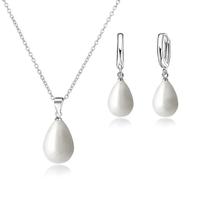 Conjunto De Joias Femininas Em Prata Esterlina 925 Com Colar De Pérola E Brincos De Argola, Conjunto De Joias Femininas Em Prata Esterlina 925 Com Colar De Pérola E Brincos De Argola,