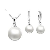 Conjunto De Joias Femininas Em Prata Esterlina 925 Com Colar De Pérolas E Brincos De Argola, Conjunto De Joias Femininas Em Prata Esterlina 925 Com Colar De Pérolas E Brincos De Argola,