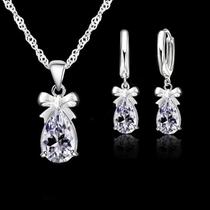Conjunto De Joias Femininas Em Prata Esterlina 925 Com Colar De Pingente De Zircônia Cúbica Branca E Conjunto De Joias Femininas Em Prata Esterlina 925 Com Colar De Pingente De Zircônia Cúbica Branca E