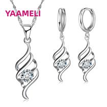 Conjunto De Joias Femininas Em Prata Esterlina 925 Com Colar Pingente E Brincos De Argola, Presente