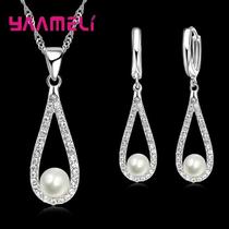 Conjunto De Joias Femininas Em Prata Esterlina 925 Com Cristais CZ E Pérolas: Colar E Brincos Conjunto De Joias Femininas Em Prata Esterlina 925 Com Cristais CZ E Pérolas: Colar E Brincos