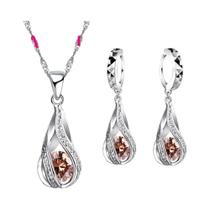 Conjunto De Joias Femininas Em Prata Esterlina 925 Com Zircônia Cúbica: Colar Com Pingente E Brincos